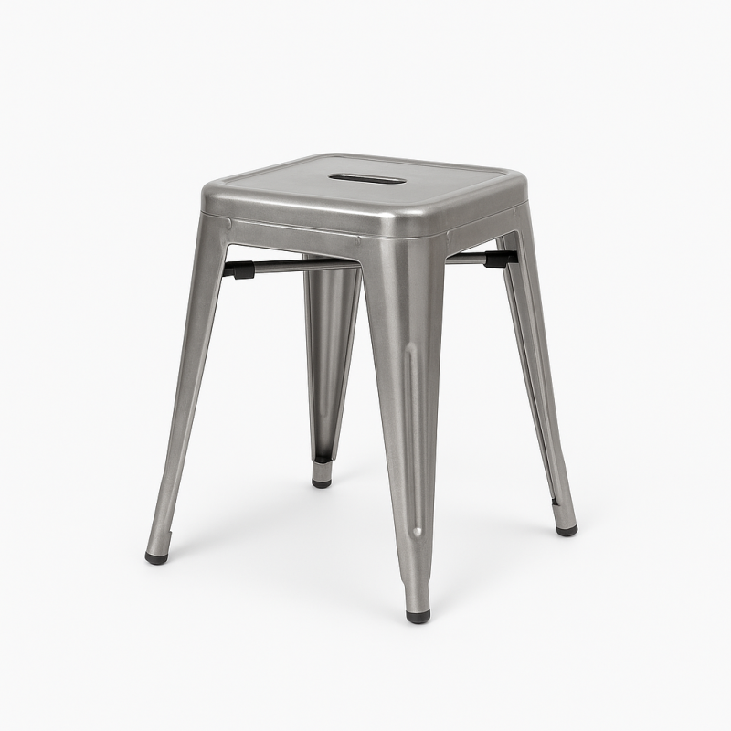 Lot de 4 tabourets bas industriels métal brut - Hauteur 46 cm