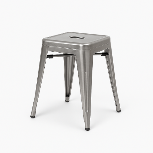 Lot de 4 tabourets bas industriels métal brut - Hauteur 46 cm