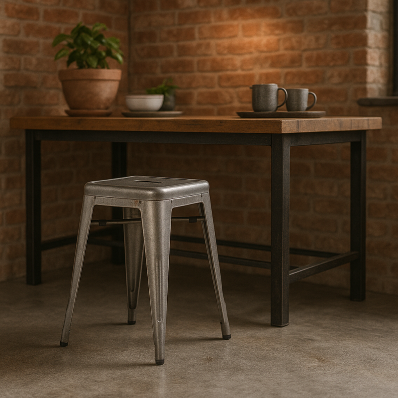Tabouret bas métal brut style galvanisé industriel
