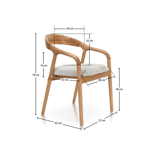 Chaise style scandinave en bois noir avec assise en tissu beige clair chiné – Élégance et confort