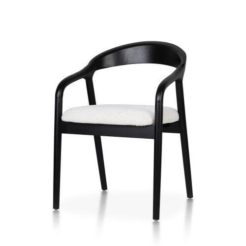 Chaise style scandinave en bois noir avec assise en tissu beige clair chiné – Élégance et confort