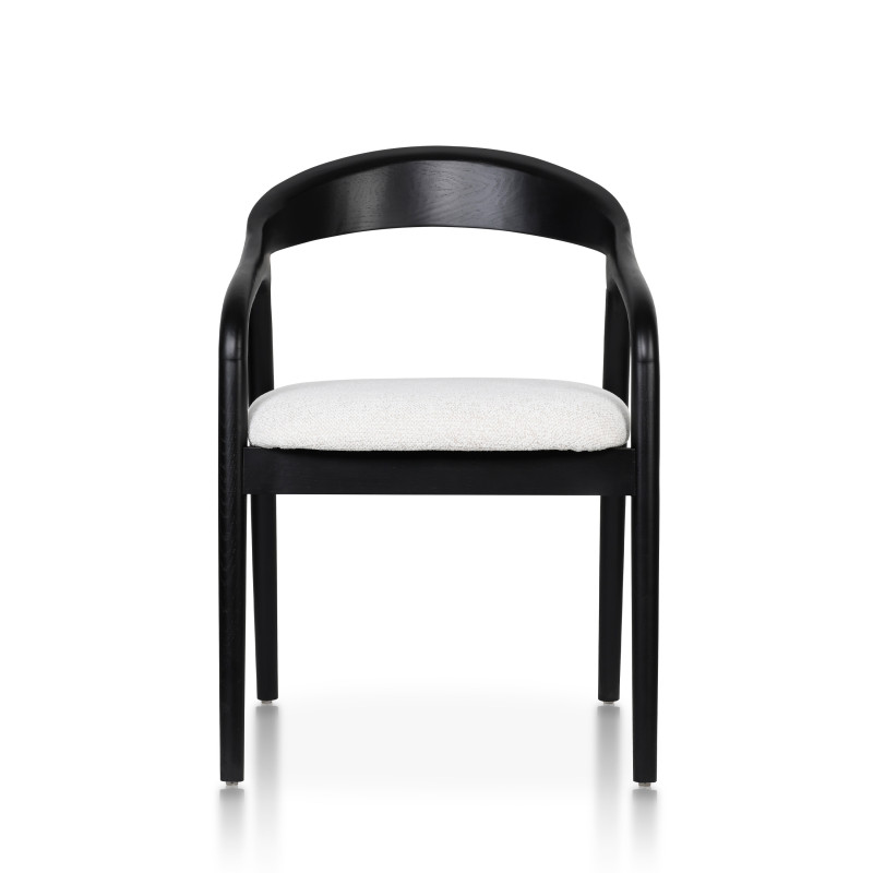 Chaise style scandinave en bois noir avec assise en tissu beige clair chiné – Élégance et confort
