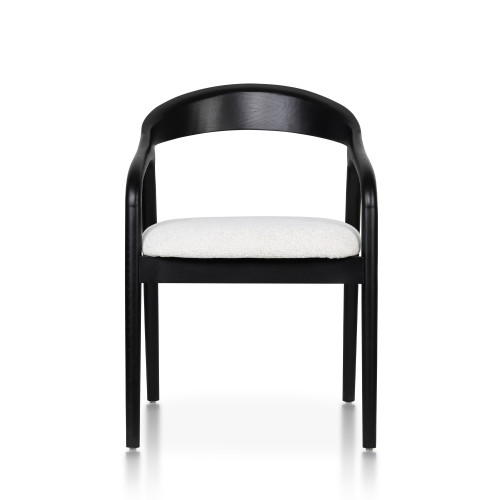 Chaise style scandinave en bois noir avec assise en tissu beige clair chiné – Élégance et confort