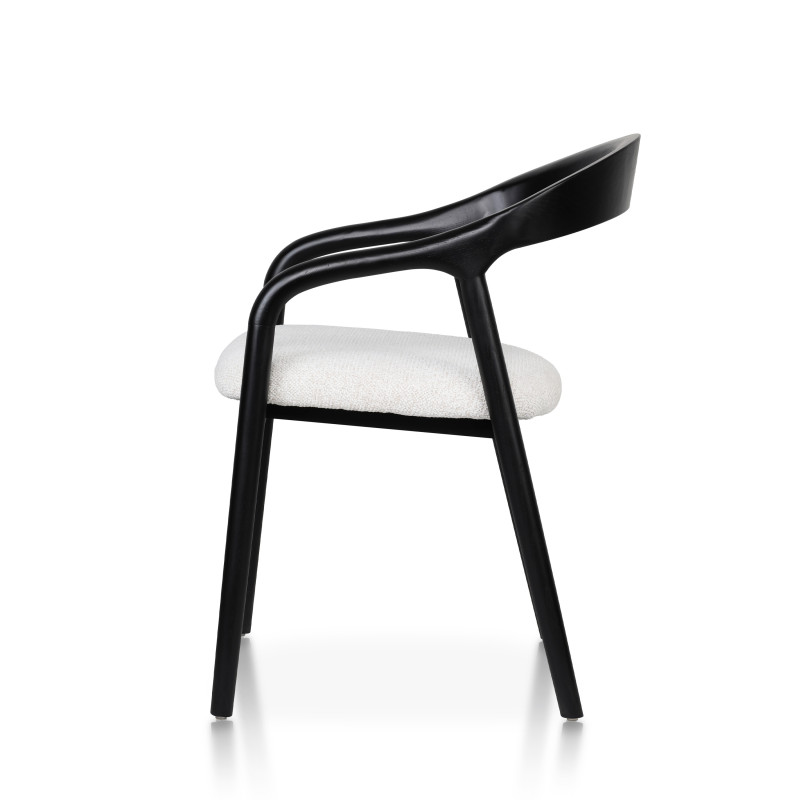 Chaise style scandinave en bois noir avec assise en tissu beige clair chiné – Élégance et confort