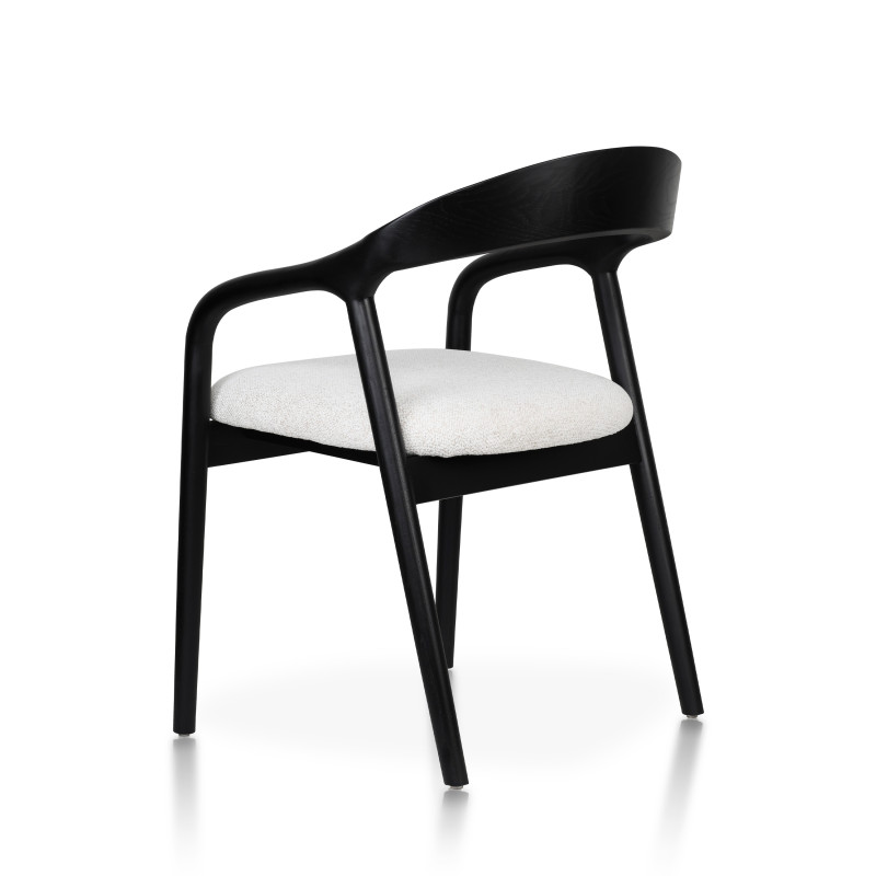 Chaise style scandinave en bois noir avec assise en tissu beige clair chiné – Élégance et confort