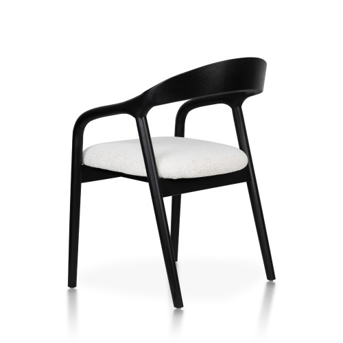 Chaise style scandinave en bois noir avec assise en tissu beige clair chiné – Élégance et confort