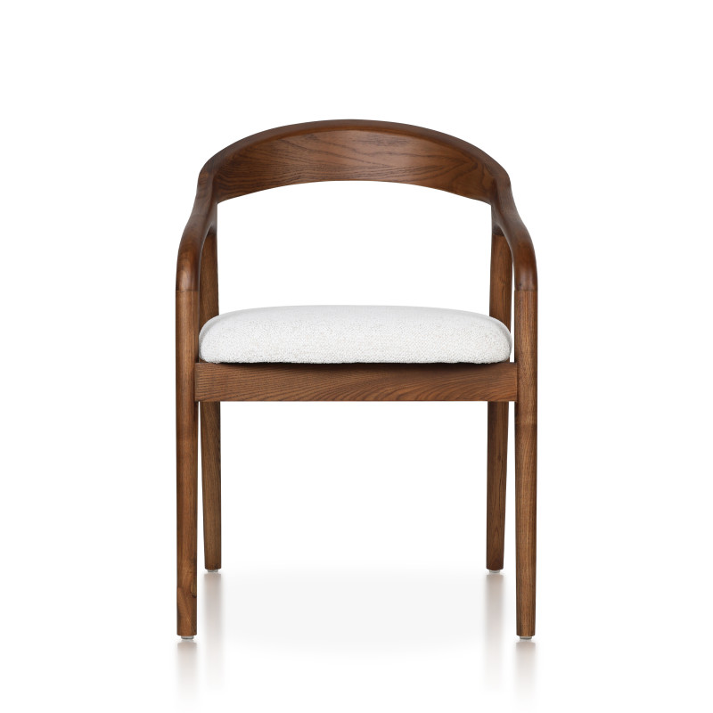 Chaise style scandinave en bois couleur noyer avec assise en tissu beige clair chiné – Élégance et confort