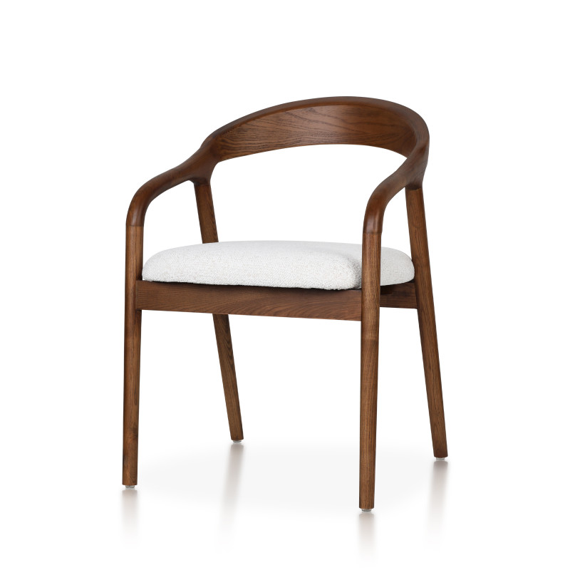 Chaise style scandinave en bois couleur noyer avec assise en tissu beige clair chiné – Élégance et confort