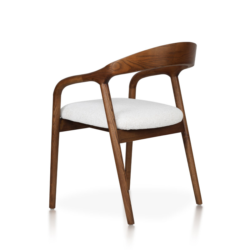 Chaise style scandinave en bois couleur noyer avec assise en tissu beige clair chiné – Élégance et confort