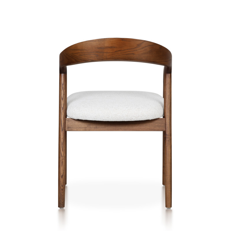 Chaise style scandinave en bois couleur noyer avec assise en tissu beige clair chiné – Élégance et confort