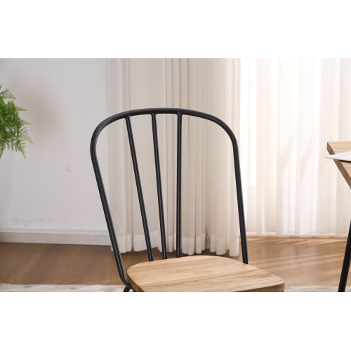 Lot de 4 chaises en métal noir mat style industriel et assise en bois clair – Pieds en épingle