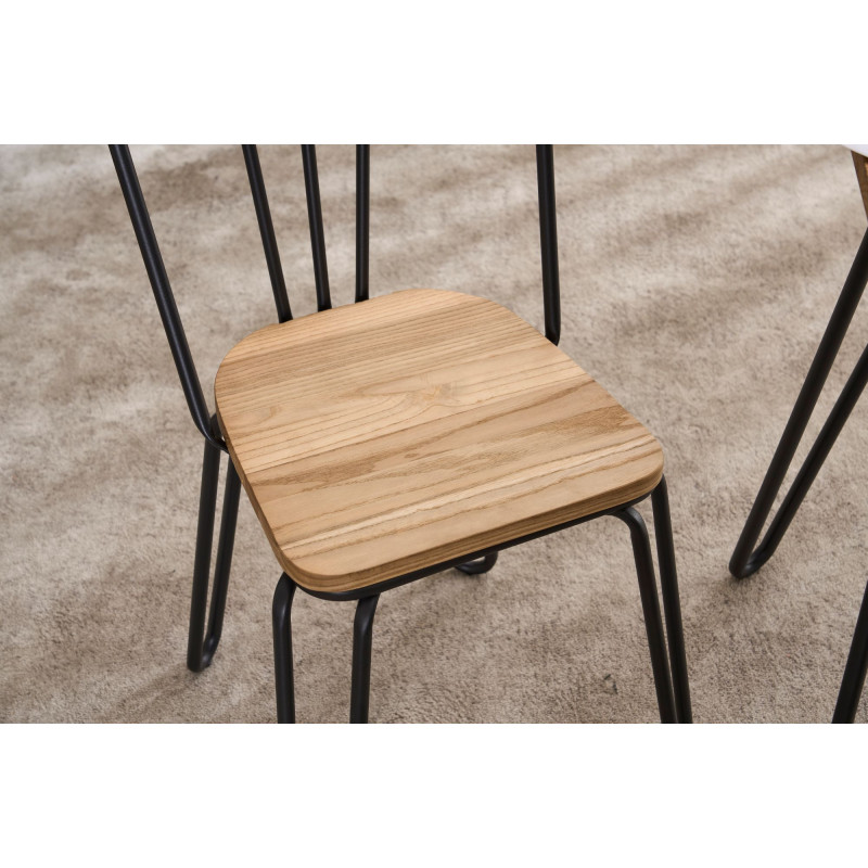 Lot de 4 chaises en métal noir mat style industriel et assise en bois clair – Pieds en épingle