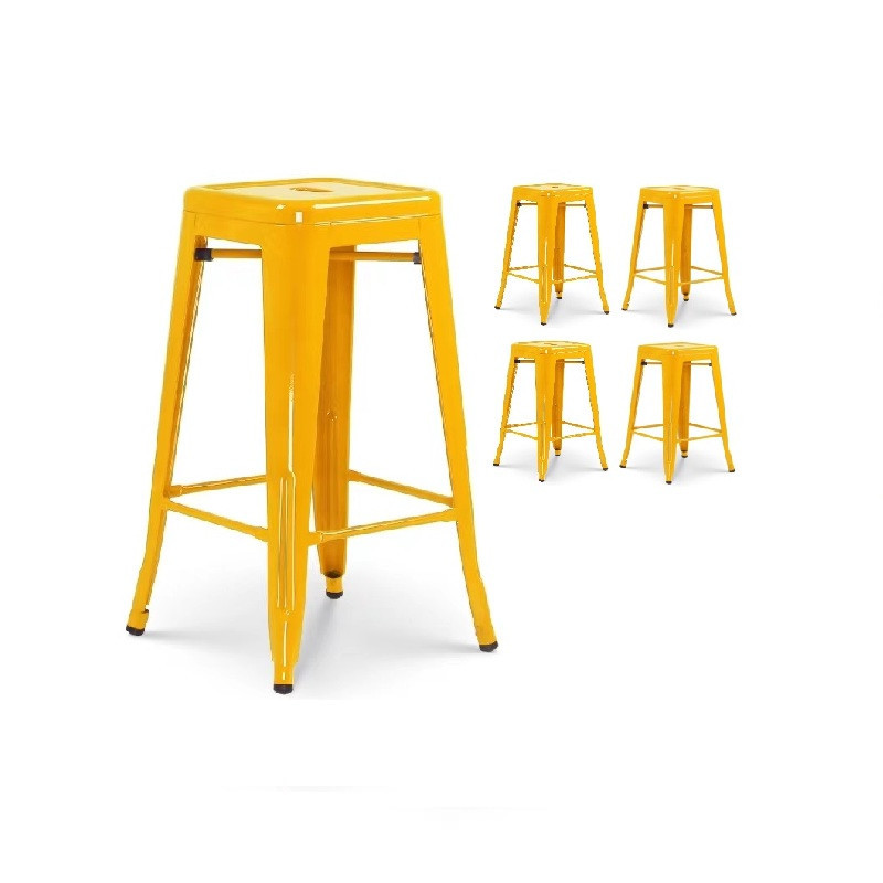 Lot de 4 tabourets de bar style industriel jaune brillant - Hauteur 66 cm