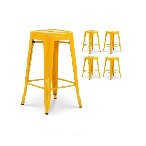 Lot de 4 tabourets de bar style industriel jaune brillant - Hauteur 66 cm