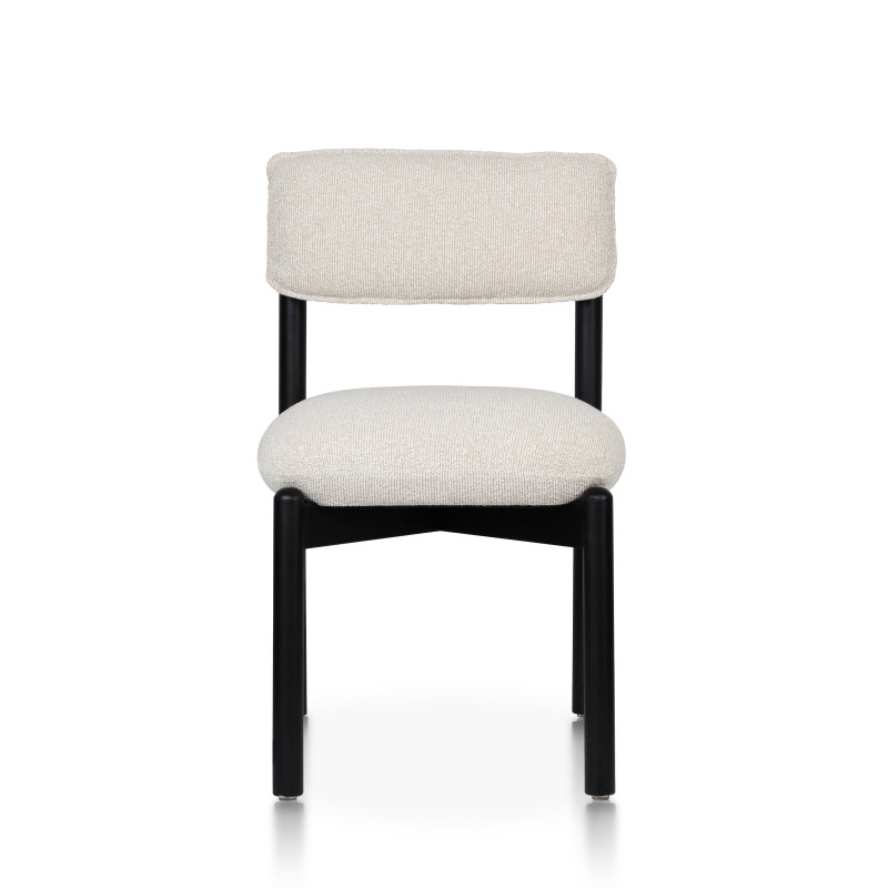 KOSMI - Chaise en bois noir avec assise et dossier rembourrés en tissu chiné beige clair
