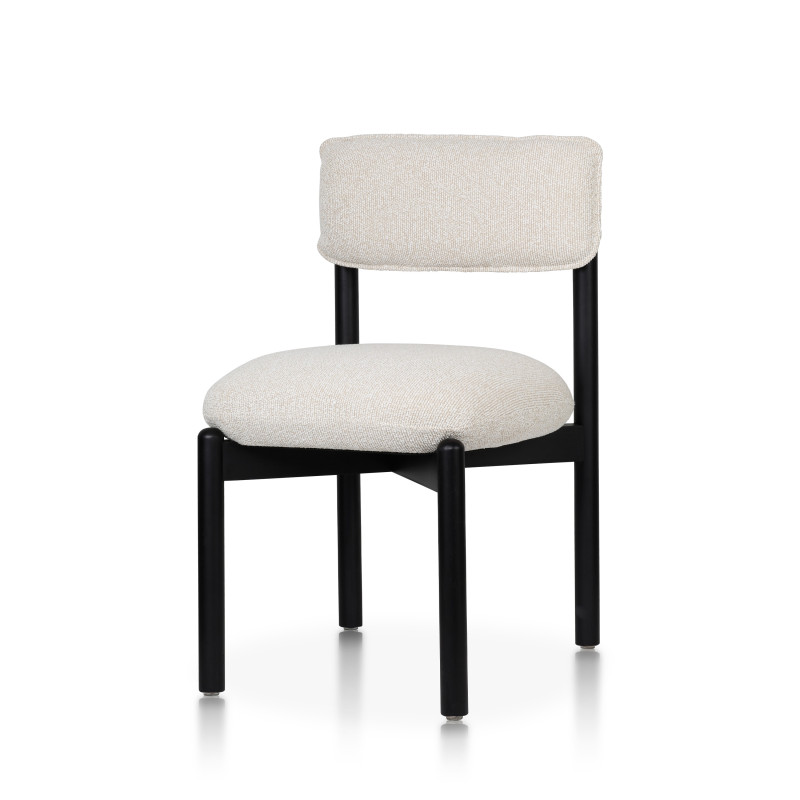 Chaise en bois noir avec assise et dossier rembourrés en tissu chiné beige clair