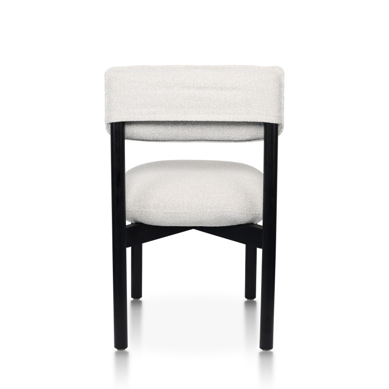 KOSMI - Chaise en bois noir avec assise et dossier rembourrés en tissu chiné beige clair