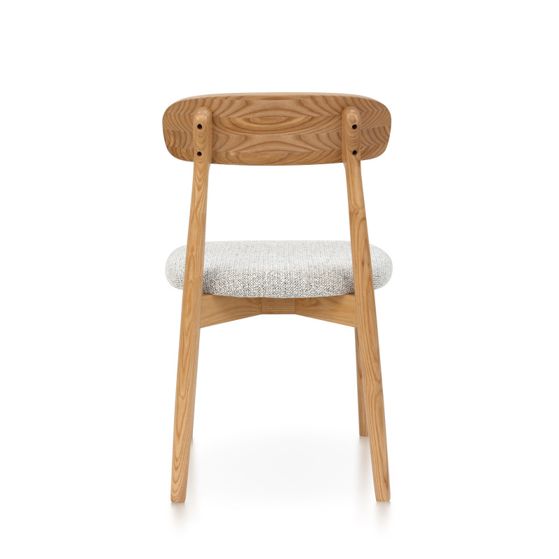 KOSMI - Lot de 2 chaises en bois massif naturel avec assise confortable en tissu chiné gris clair
