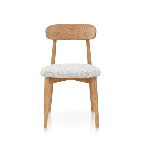 KOSMI - Lot de 2 chaises en bois massif naturel avec assise confortable en tissu chiné gris clair