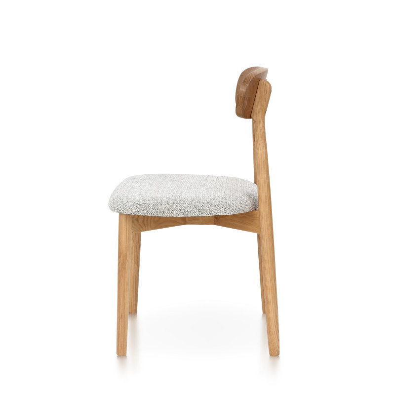 KOSMI - Lot de 2 chaises en bois massif naturel avec assise confortable en tissu chiné gris clair