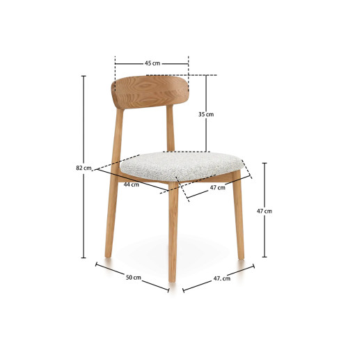 KOSMI - Lot de 2 chaises en bois massif naturel avec assise confortable en tissu chiné gris clair