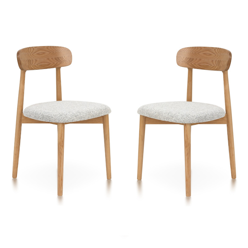 Lot de 2 chaises en bois massif naturel avec assise confortable en tissu chiné gris clair – Design moderne et élégant