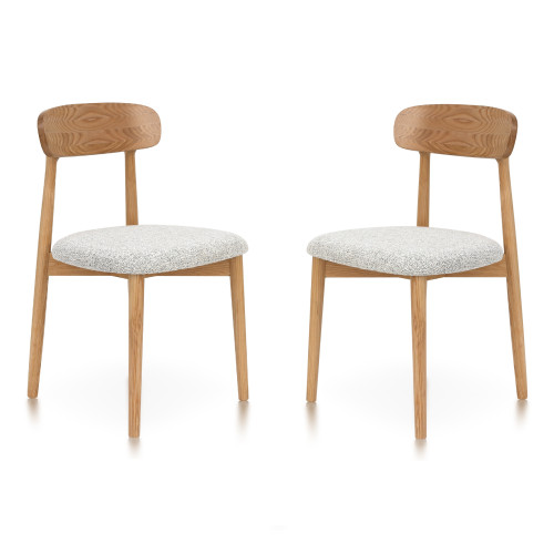 Lot de 2 chaises en bois massif naturel avec assise confortable en tissu chiné gris clair – Design moderne et élégant