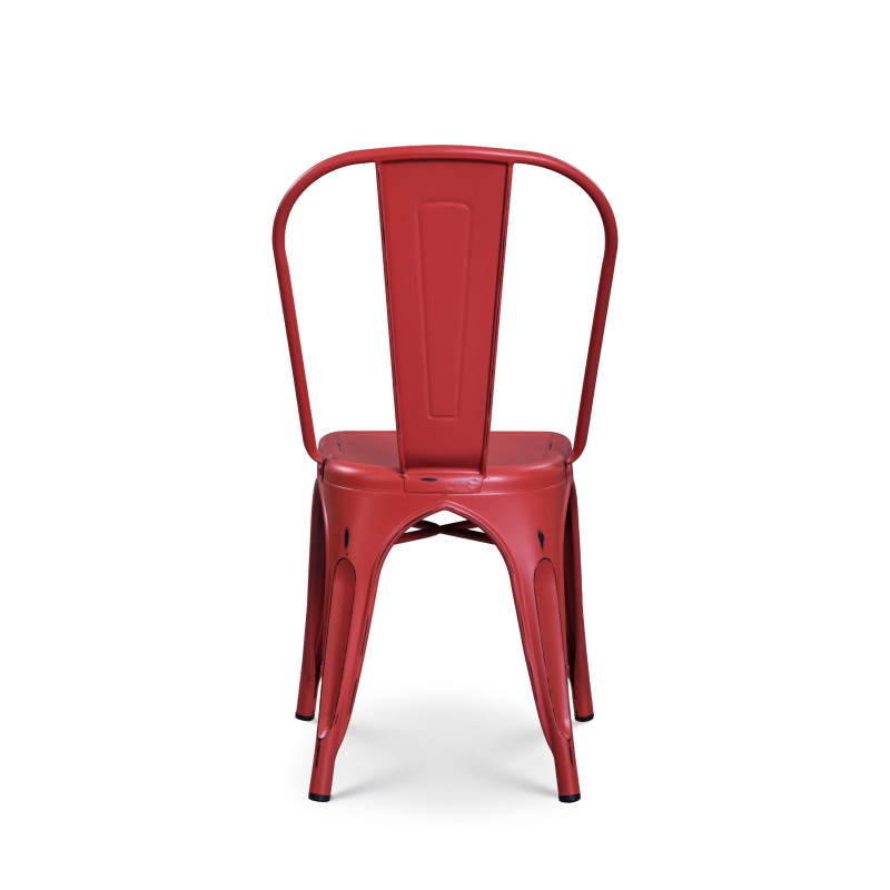Chaise en métal rouge style industriel - Effet vieillit