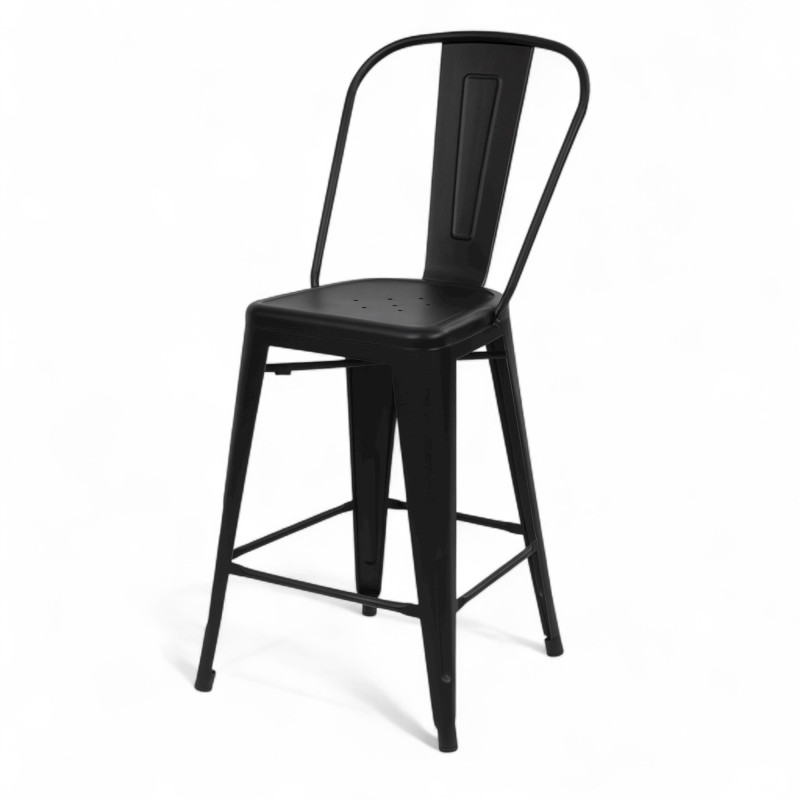 Chaise de bar KOSMI en métal noir mat – confortable, design industriel, hauteur 66 cm