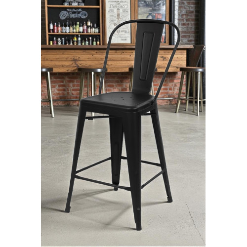 Chaise de bar KOSMI en métal noir mat – confortable, design industriel, hauteur 66 cm
