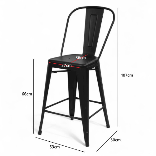 Chaise de bar KOSMI en métal noir mat – confortable, design industriel, hauteur 66 cm