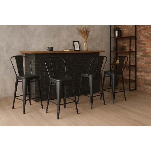Chaise de bar KOSMI en métal noir mat – confortable, design industriel, hauteur 66 cm