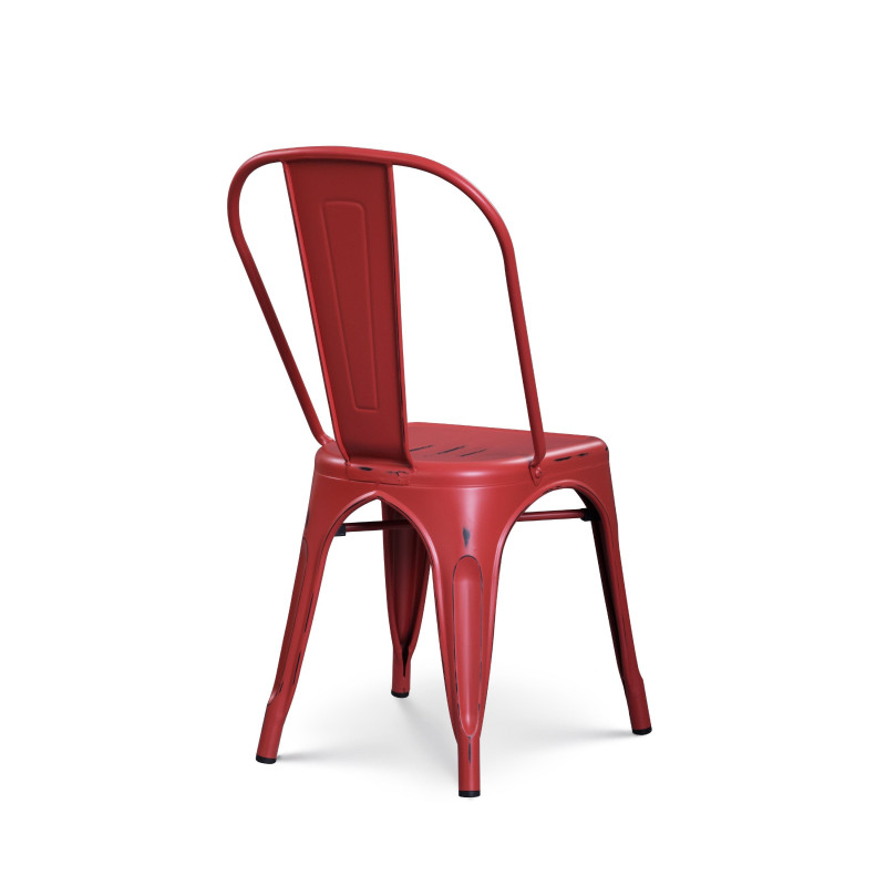 Chaise en métal rouge style industriel - Effet vieillit