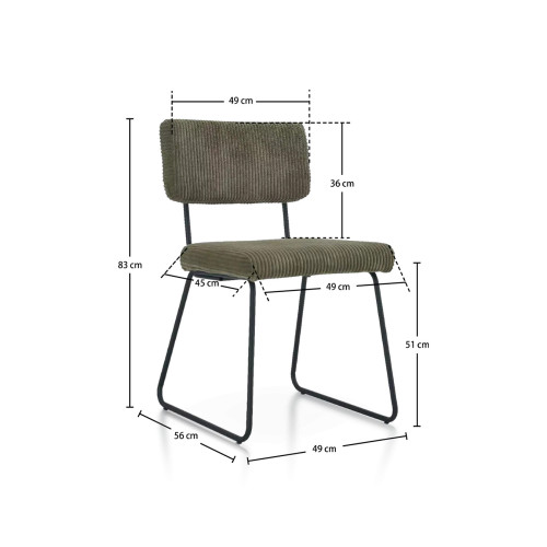 Lot de 2 chaises Design MATYS en Velours côtelé vert