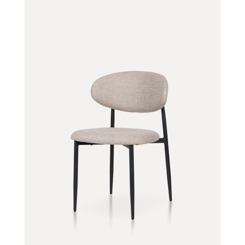 Chaise KOSMI design – Pieds métal noir, assise tissu marron confortable pour salle à manger ou bureau