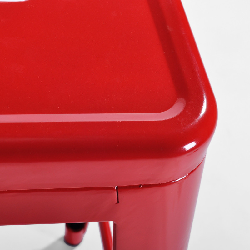 Lot de 4 tabourets de bar en métal rouge brillant style industriel - Sans dossier - Hauteur 66 cm