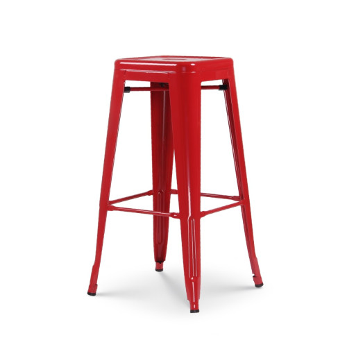 Lot de 4 tabourets de bar en métal rouge brillant - Hauteur 76 cm