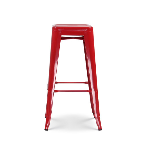 Lot de 4 tabourets de bar en métal rouge brillant - Hauteur 76 cm