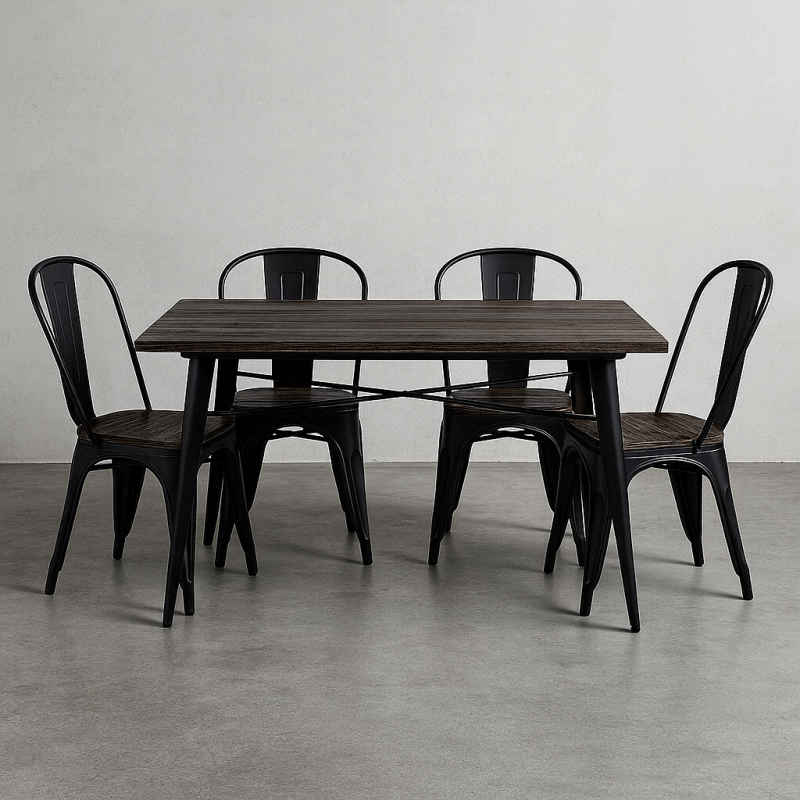 Kosmi - Ensemble Table et Chaises Style Industriel - 120x80 cm