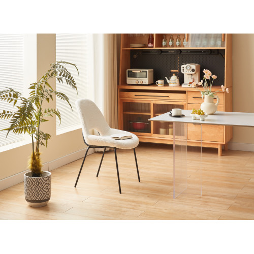 Chaise en tissu beige LUCAS aspect bouclette