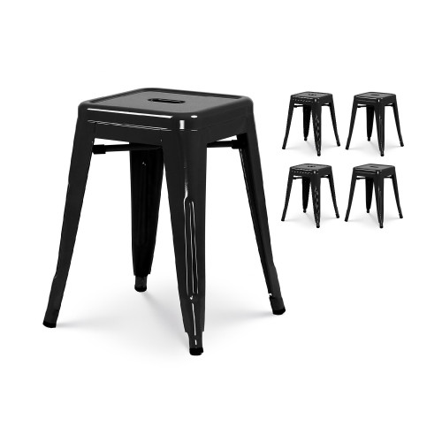 Lot de 4 tabourets en métal noir brillant style industriel - Hauteur 46 cm