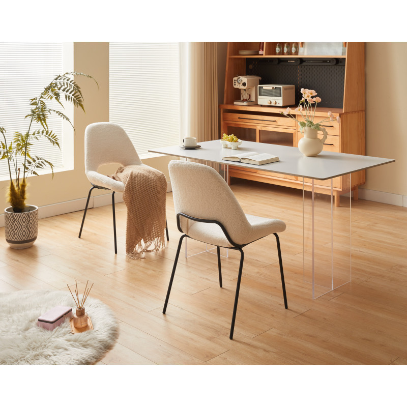 Chaise en tissu beige LUCAS aspect bouclette