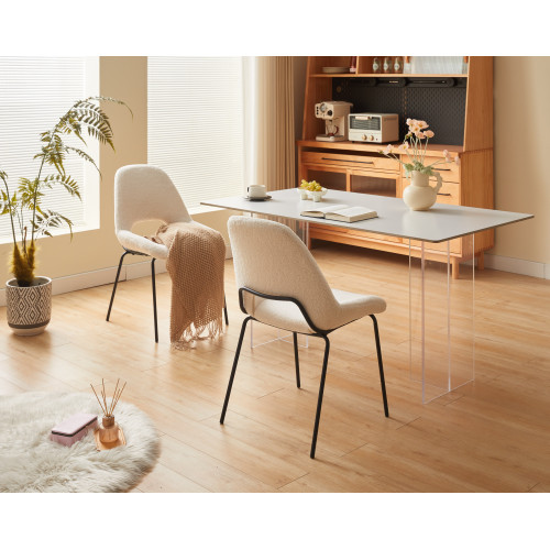 Chaise en tissu beige LUCAS aspect bouclette