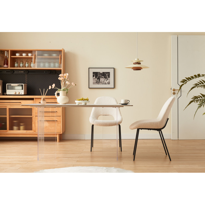 Chaise en tissu beige LUCAS aspect bouclette