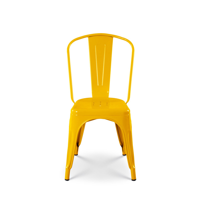 Lot de 4 chaises style industriel en métal jaune - Finition brillant