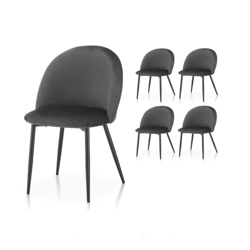 Lot de 4 chaises ISALYS en tissu velours gris foncé