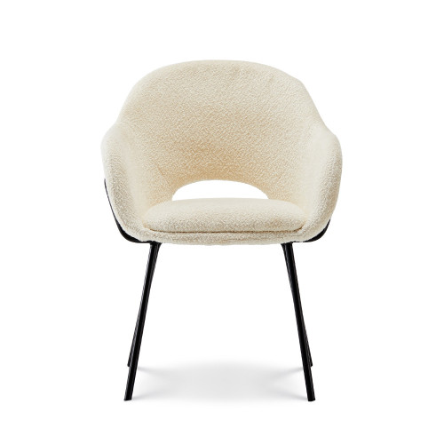 KOSMI - Chaise en tissu beige ANDREA aspect bouclette et accoudoirs