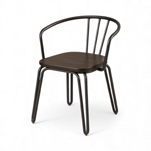 Lot de 4 chaises en métal noir mat, bois foncé – pieds épingle 2