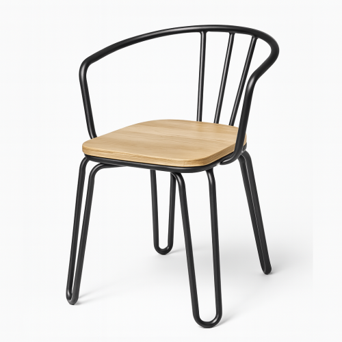 Lot de 4 chaises en métal noir mat, bois clair – pieds épingle