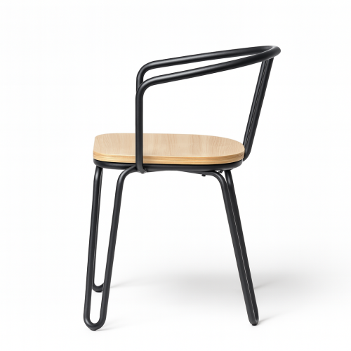 Chaise en métal noir mat, bois clair – pieds épingle et dossier ajouré - Style industriel